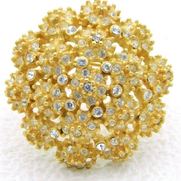 Vintage Jewelry - Vintage Gold Tone Clear Rhinestone Flower Cluster